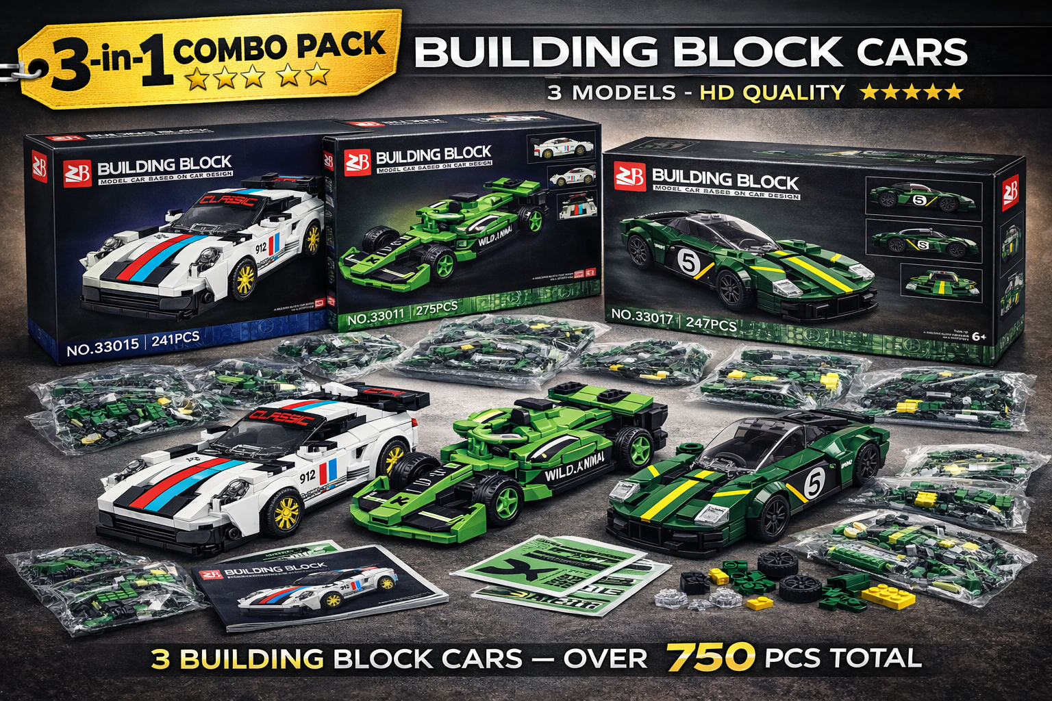 3-in-1 Racing Car Building Blocks for Kids 6+ Dubai