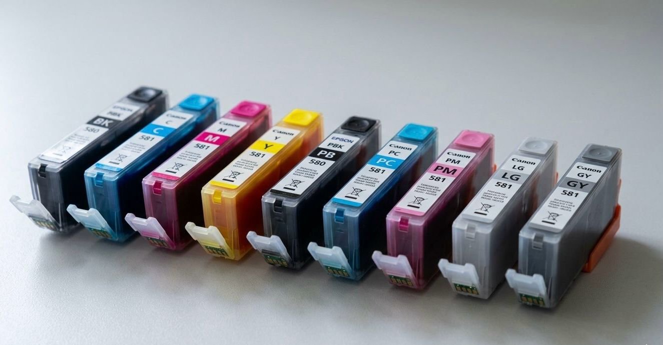 Set of CMYK ink cartridges for inkjet office printers